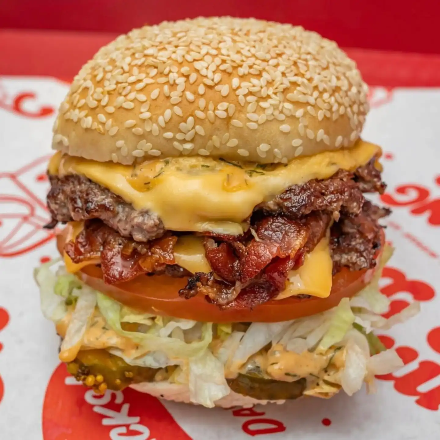 Juicy double patty smash burger at Smacking Burger NYC.